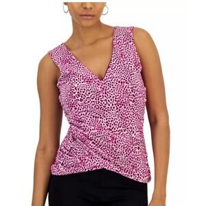 INC Womens Sleeveless Top Size Large Leopard Print Pink Purple V-neck Shirt Y2K